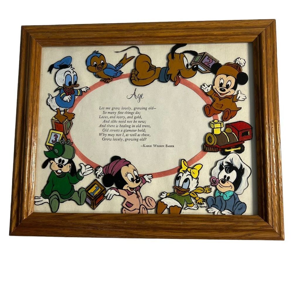 Nursery‎ Decor Wall Hanging Framed Poem With Hand Painted Disney Babies 9.5"x12"